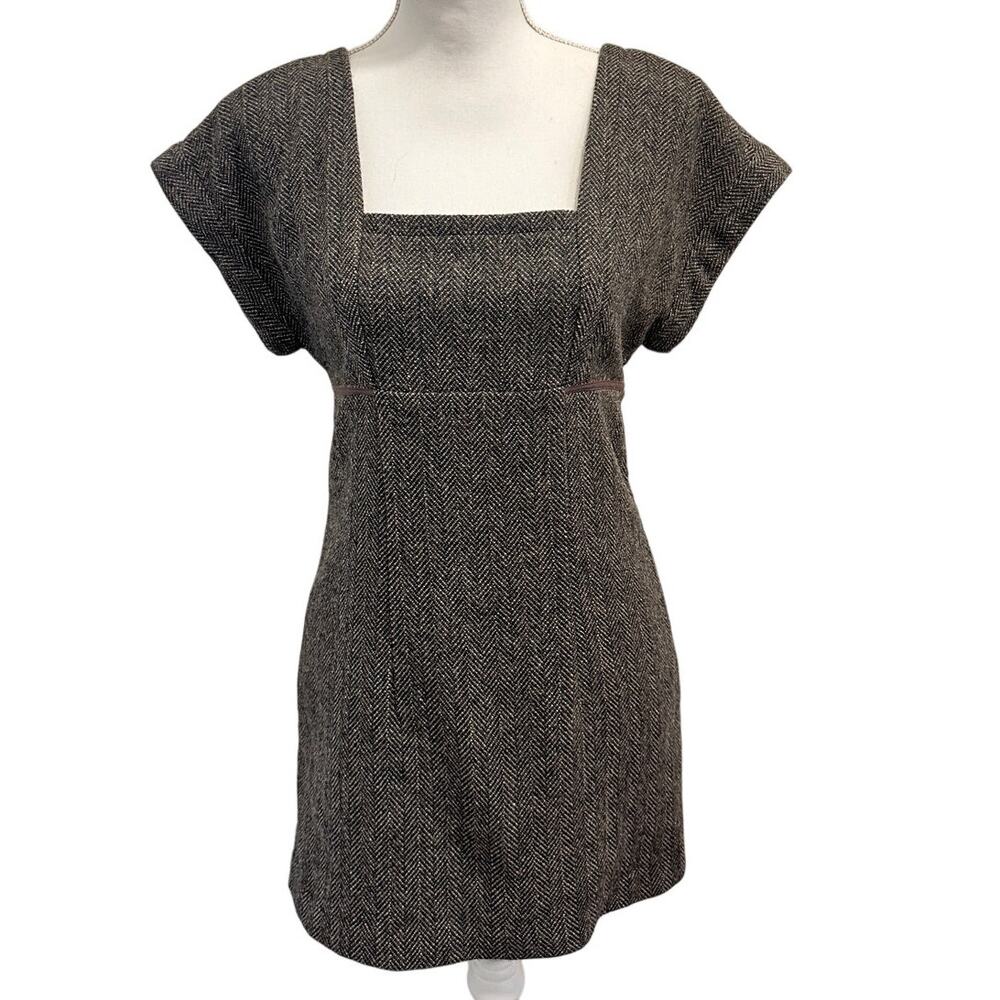 VTG Paul & Joe Brown Tweed Wool Blend Shift Dress Size Small Heritage Preppy - Picture 2 of 9